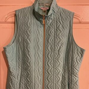 NEW Allison Daley Quilted Pale Blue Zip Vest with Gold-Tone Trim SZ.8